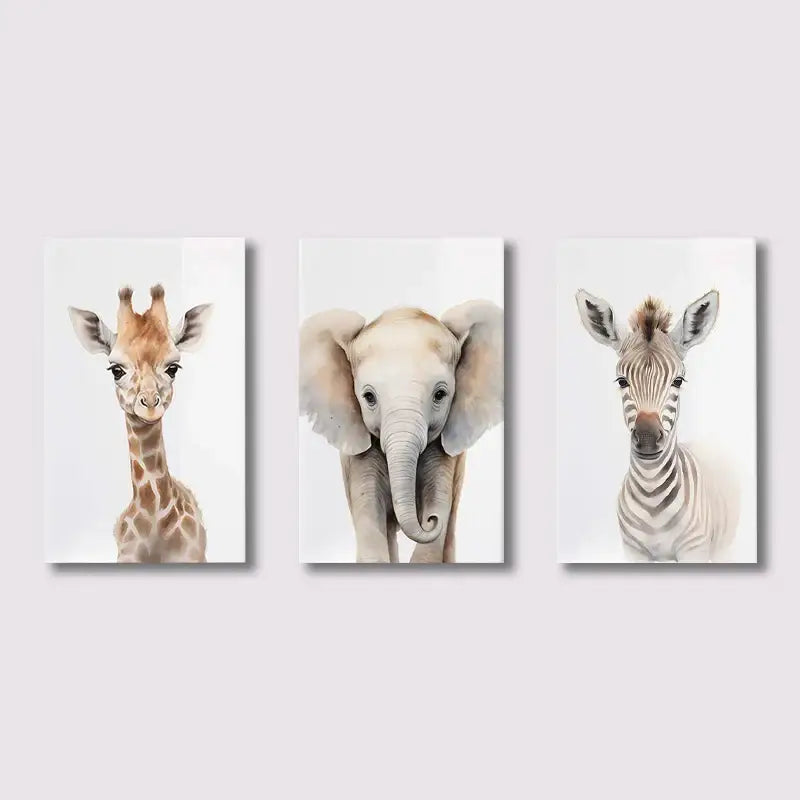 Watercolor pastel animal nursery wall art set – nursery room decor