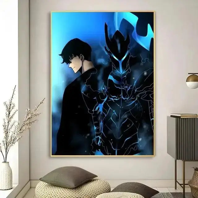 Solo leveling purple & blue anime canvas wall art bedroom decor