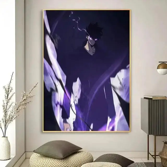 Solo leveling purple & blue anime canvas wall art bedroom decor
