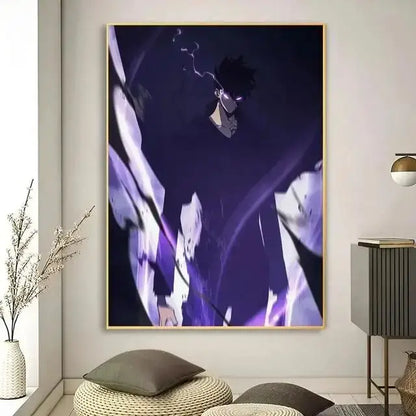 Solo leveling purple & blue anime canvas wall art bedroom decor