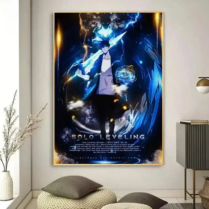 Solo leveling purple & blue anime canvas wall art bedroom decor