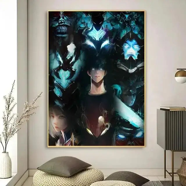 Solo leveling purple & blue anime canvas wall art bedroom decor