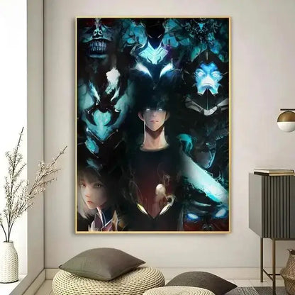 Solo leveling purple & blue anime canvas wall art bedroom decor