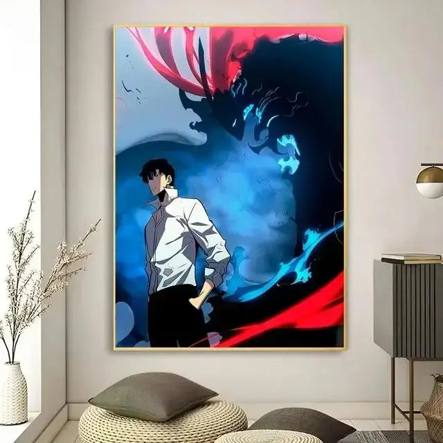 Solo leveling purple & blue anime canvas wall art bedroom decor