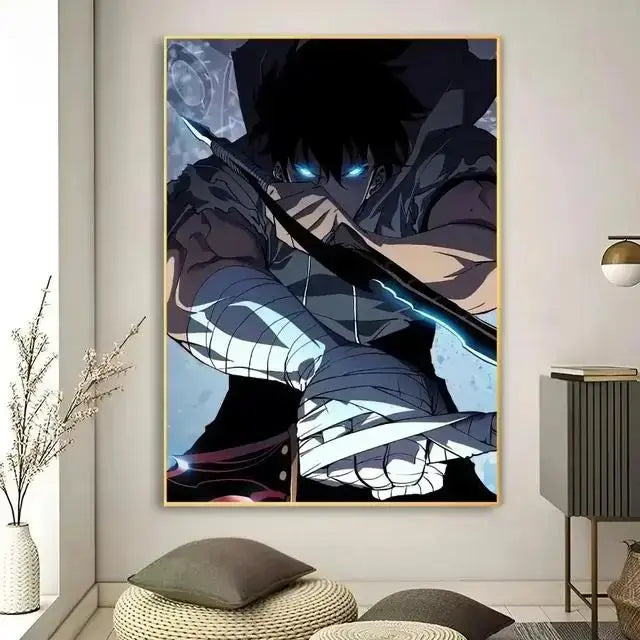 Solo leveling purple & blue anime canvas wall art bedroom decor