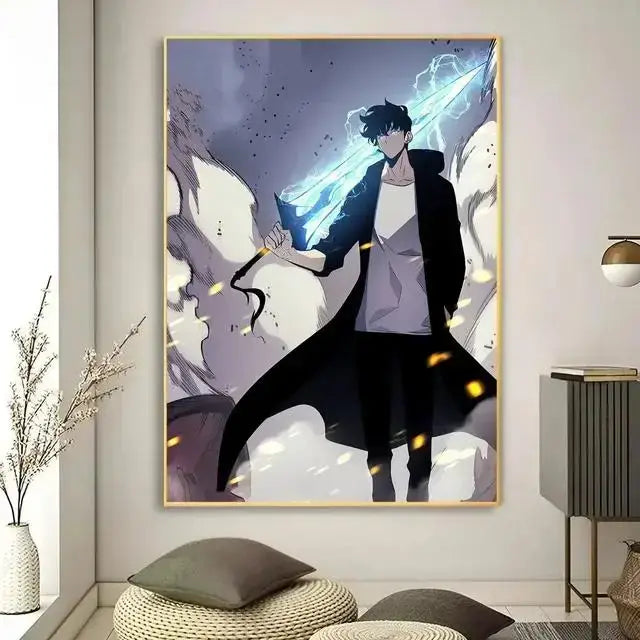 Solo leveling purple & blue anime canvas wall art bedroom decor