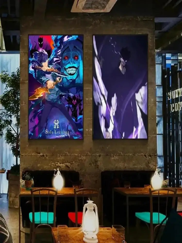 Solo leveling purple & blue anime canvas wall art bedroom decor