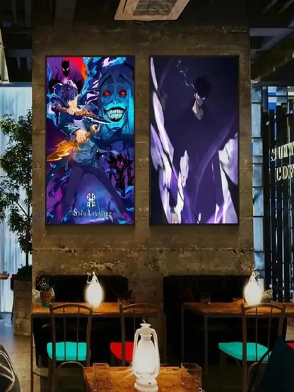 Solo leveling purple & blue anime canvas wall art bedroom decor