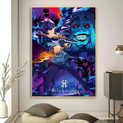 Solo leveling purple & blue anime canvas wall art bedroom decor
