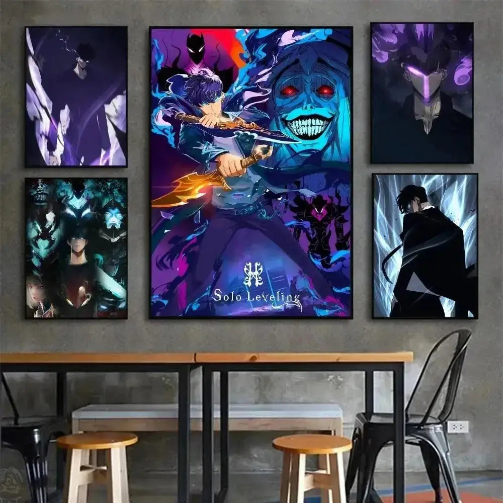 Solo leveling purple & blue anime canvas wall art bedroom decor