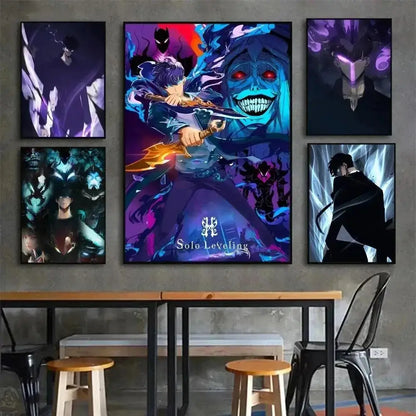 Solo leveling purple & blue anime canvas wall art bedroom decor