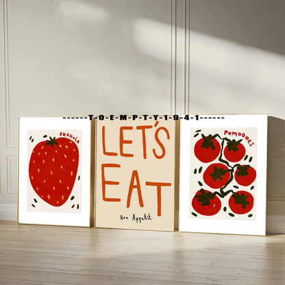 Vibrant orange and red kitchen gallery wall prints set of six