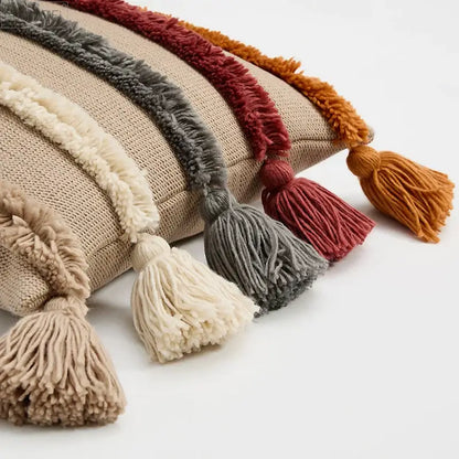 knit boho striped cushion cover beige living room tassels