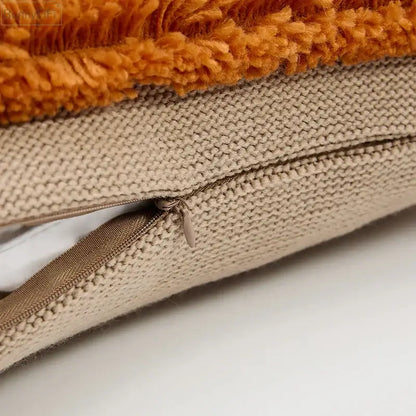 knit boho striped cushion cover beige living room tassels