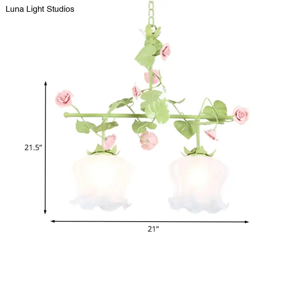 Pastel pink & green floral chandelier bedroom e26 e27 glass light