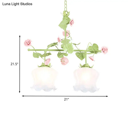 Pastel pink & green floral chandelier bedroom e26 e27 glass light