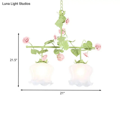 Pastel pink & green floral chandelier bedroom e26 e27 glass light