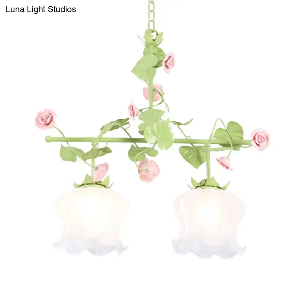 Pastel pink & green floral chandelier bedroom e26 e27 glass light