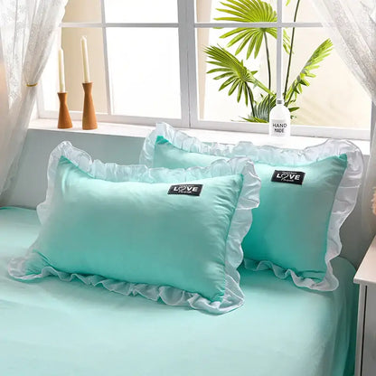 Pink & white princess ruffles quilt bedding set – bedroom summer quilt