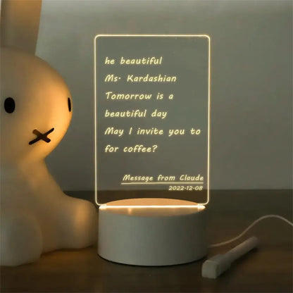 Modern acrylic note message board lamp bedroom desk decoration