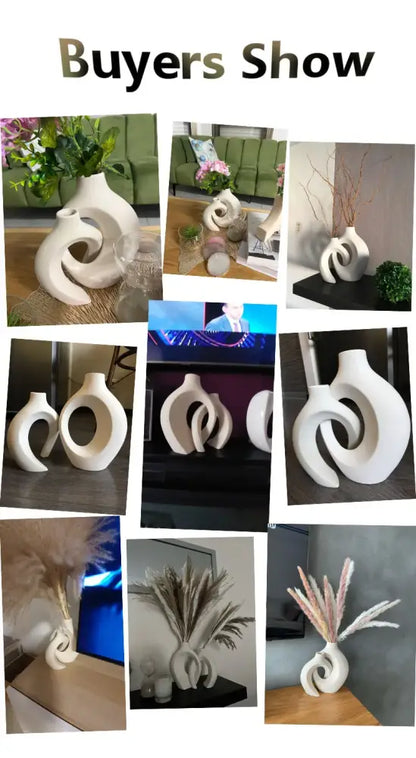 Minimalist white ceramic vase set living room large 21cm home decor