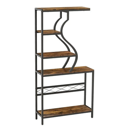 Industrial black & wood 5-tier plant stand display rack living room