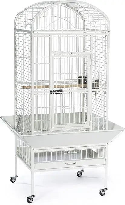 Large chalk white metal bird cage with wheels for living room