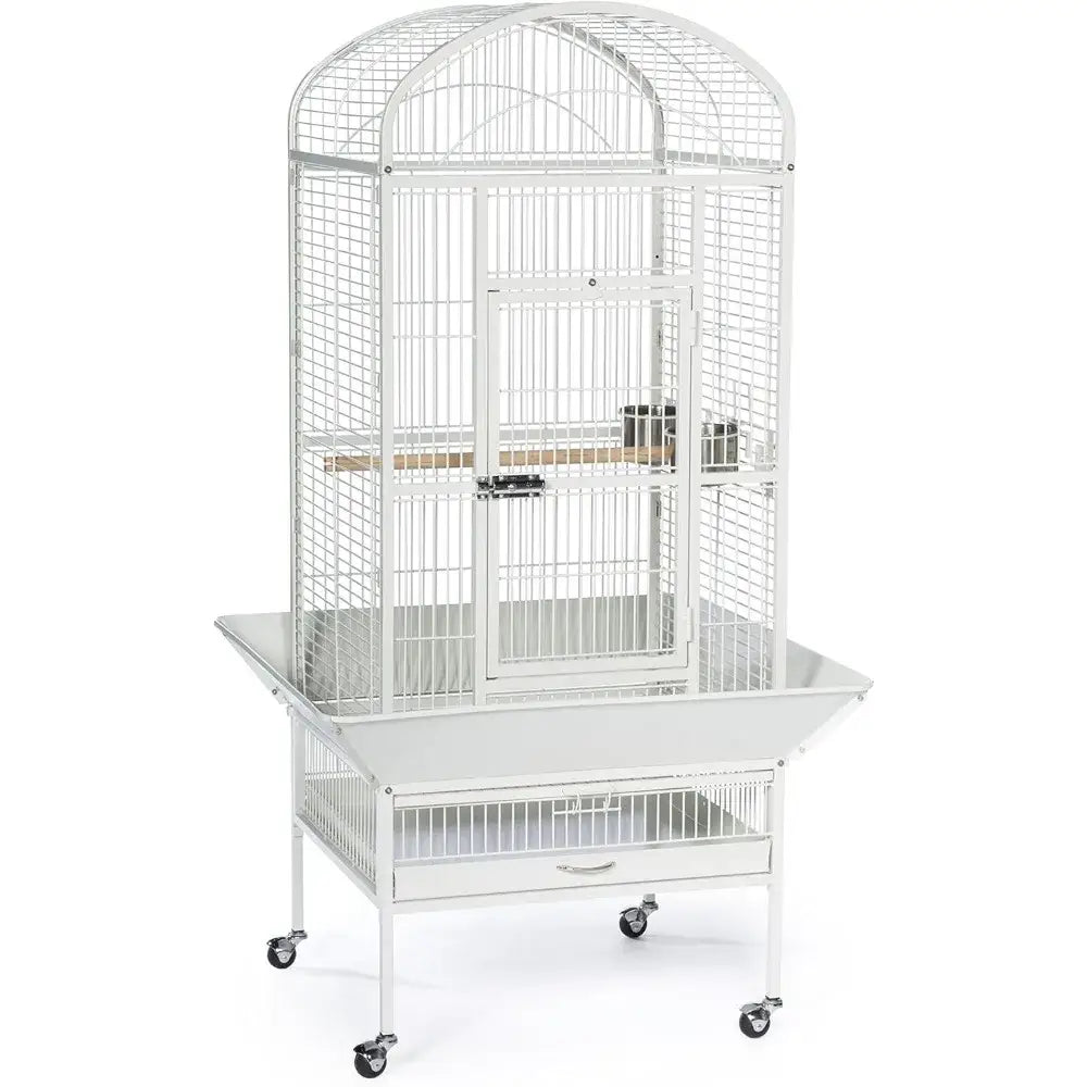 Large chalk white metal bird cage with wheels for living room