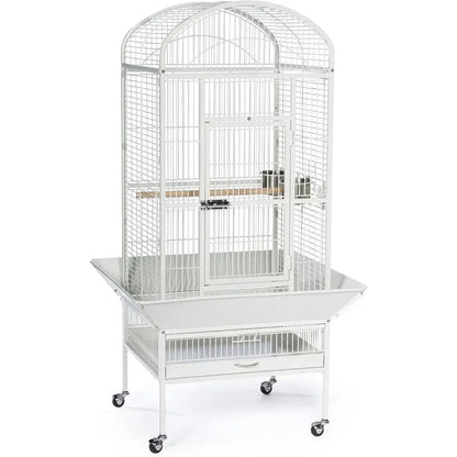 Large chalk white metal bird cage with wheels for living room