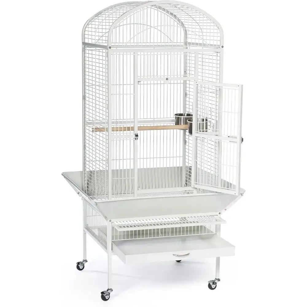 Large chalk white metal bird cage with wheels for living room