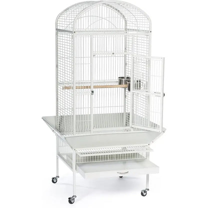 Large chalk white metal bird cage with wheels for living room