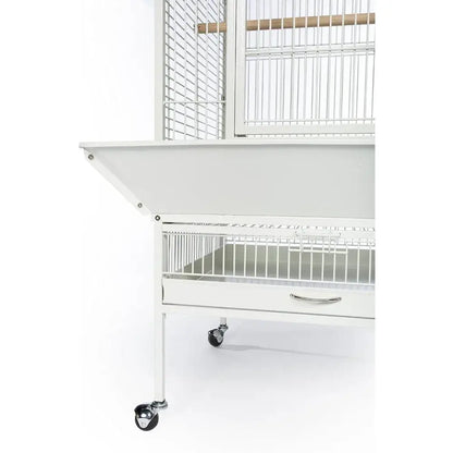 Large chalk white metal bird cage with wheels for living room