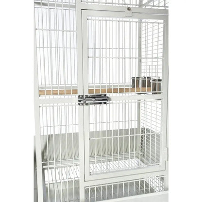 Large chalk white metal bird cage with wheels for living room