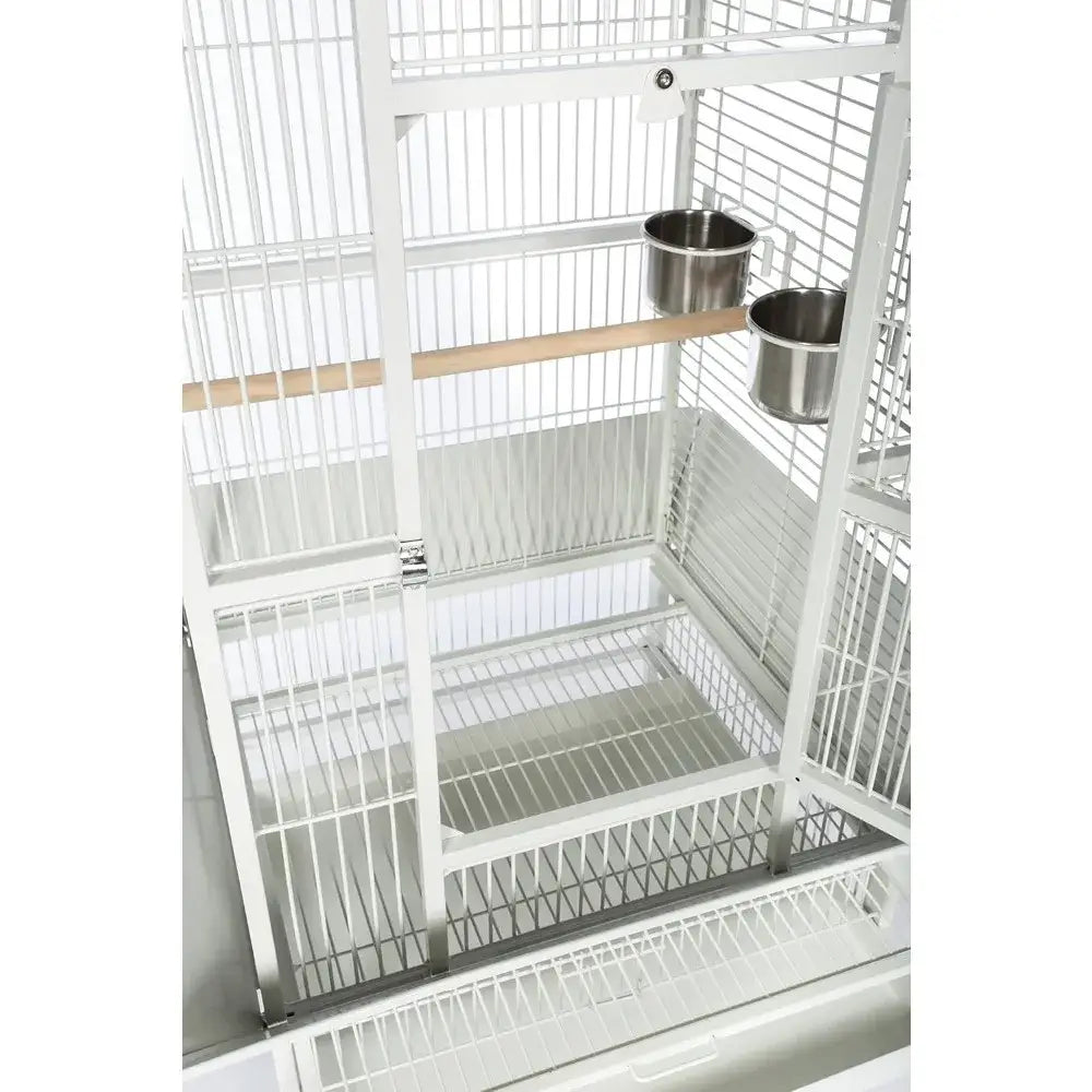 Large chalk white metal bird cage with wheels for living room