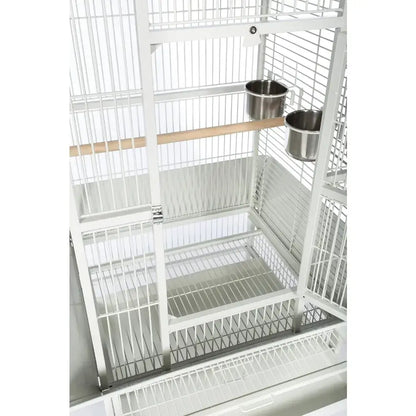 Large chalk white metal bird cage with wheels for living room
