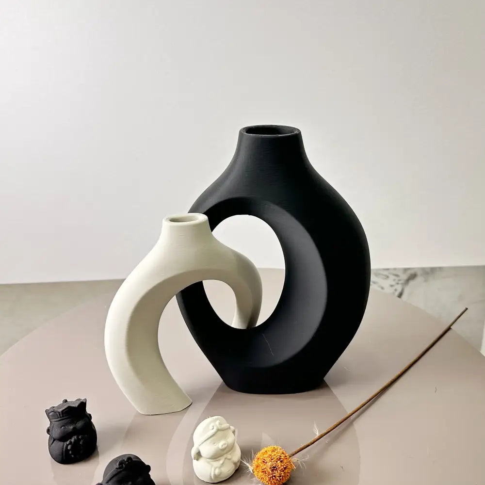 Modern abstract cream ceramic large dried vase set living room