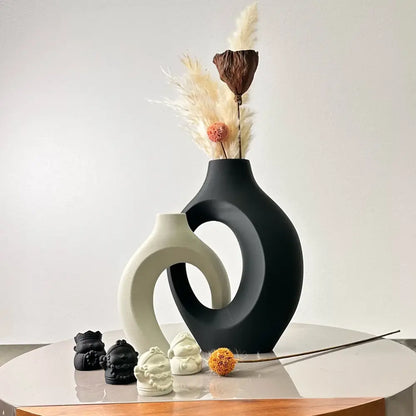 Modern abstract cream ceramic large dried vase set living room