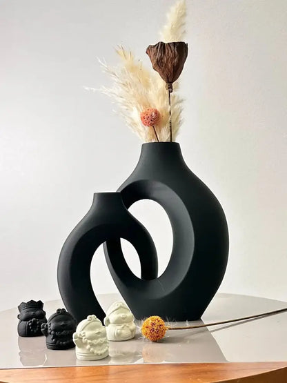 Modern abstract cream ceramic large dried vase set living room