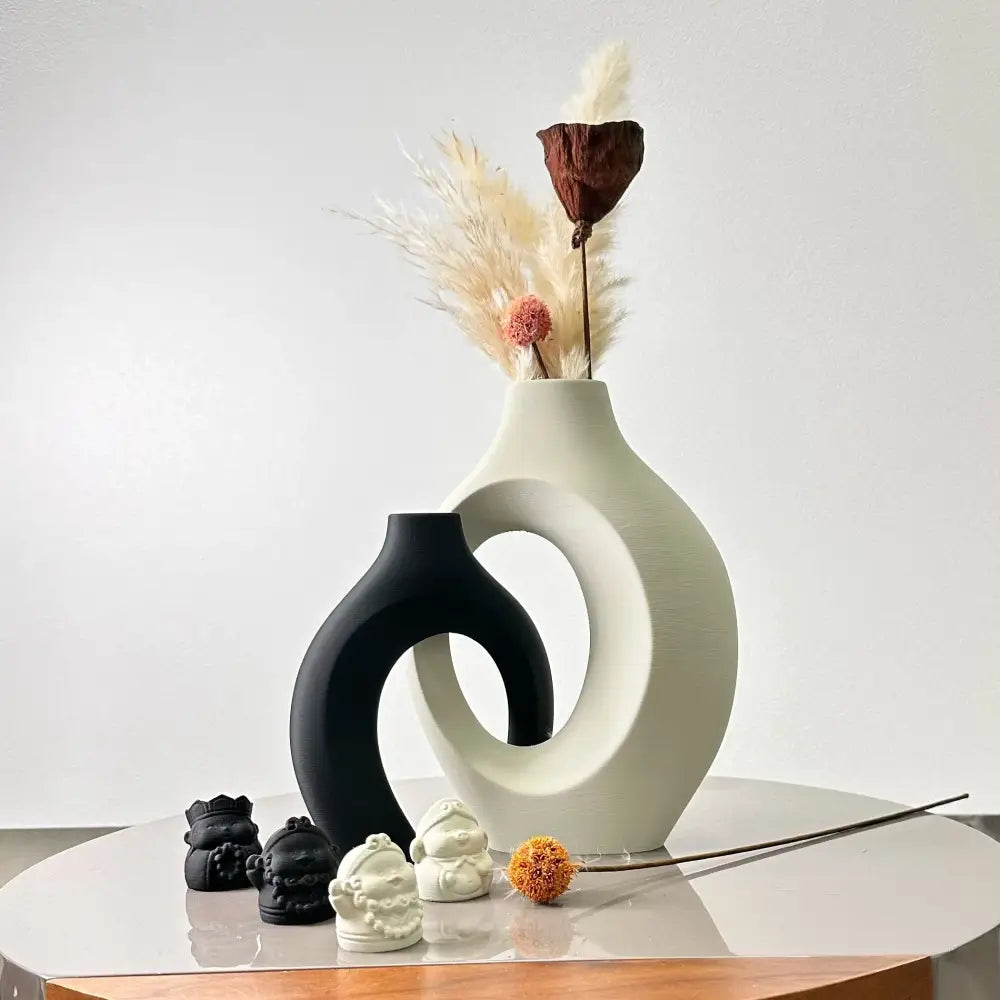Modern abstract cream ceramic large dried vase set living room