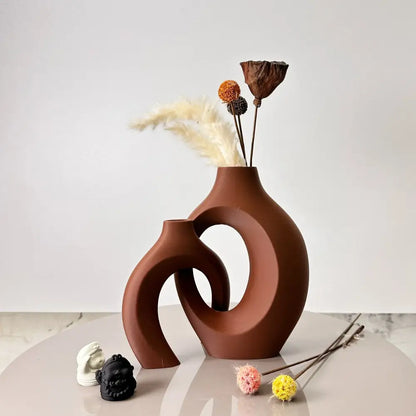 Modern abstract cream ceramic large dried vase set living room