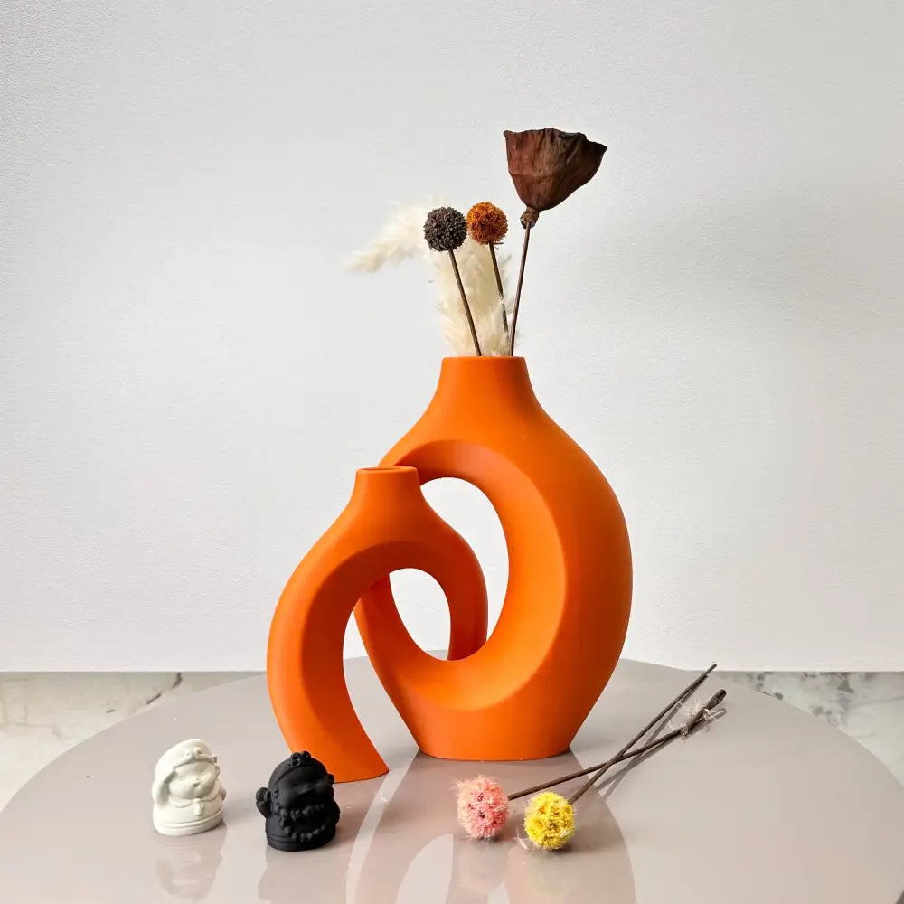 Modern abstract cream ceramic large dried vase set living room