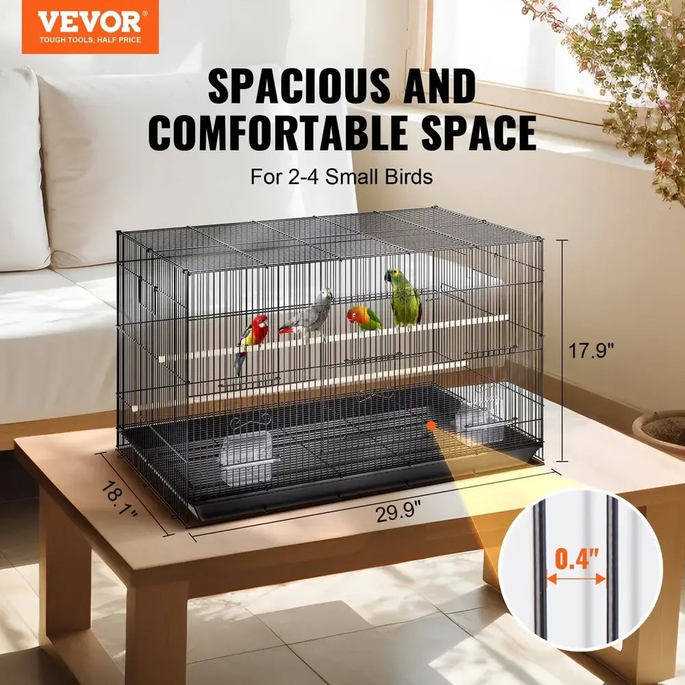 Large black metal bird cage with perches for living room