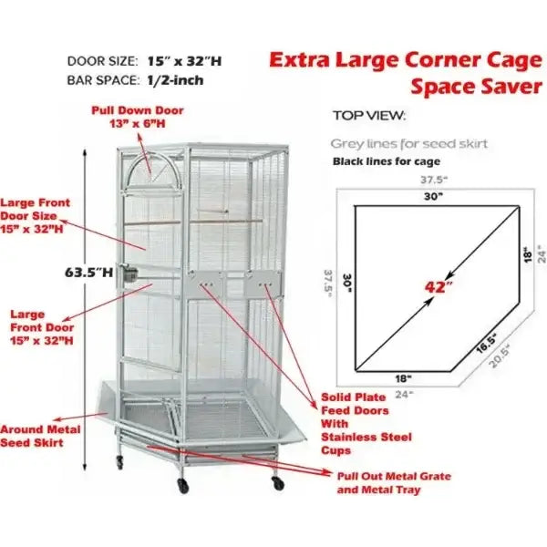 Silver wrought iron arched flight bird cage living room rolling base