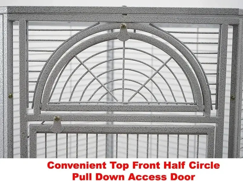 Silver wrought iron arched flight bird cage living room rolling base