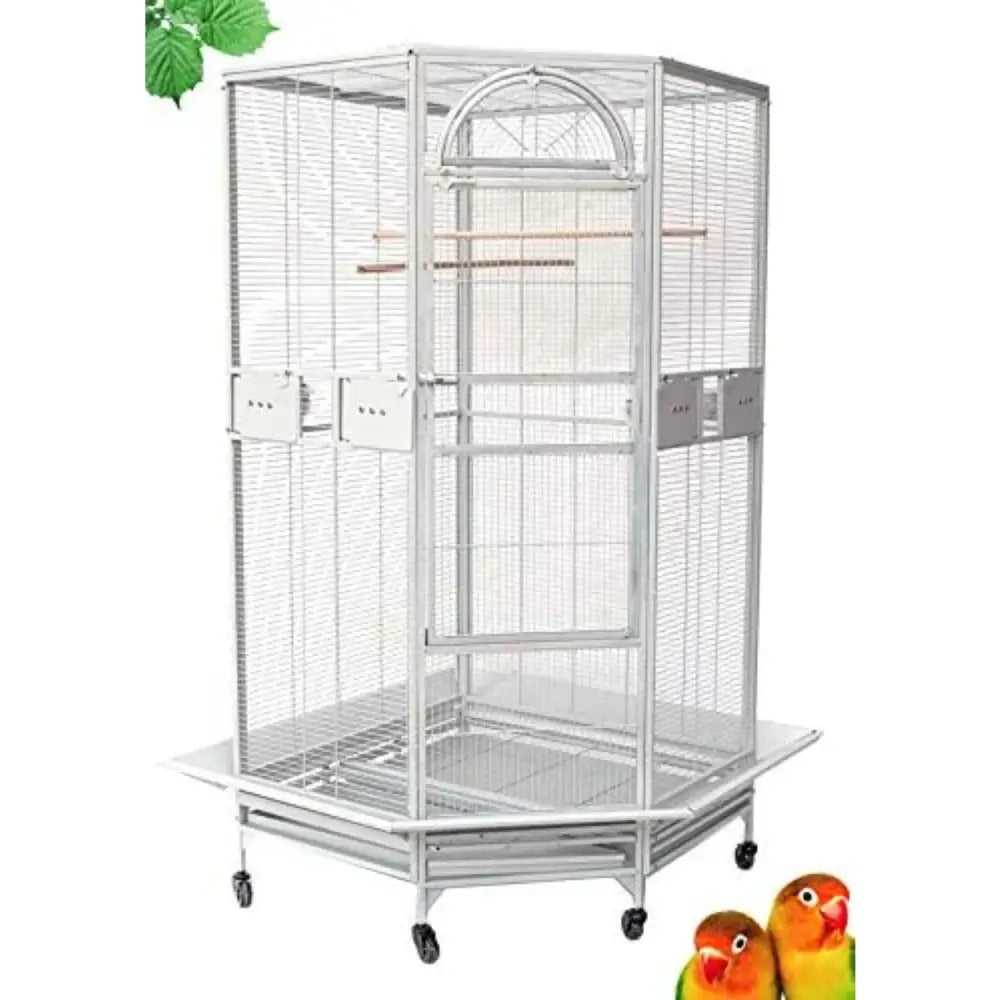 Silver wrought iron arched flight bird cage living room rolling base