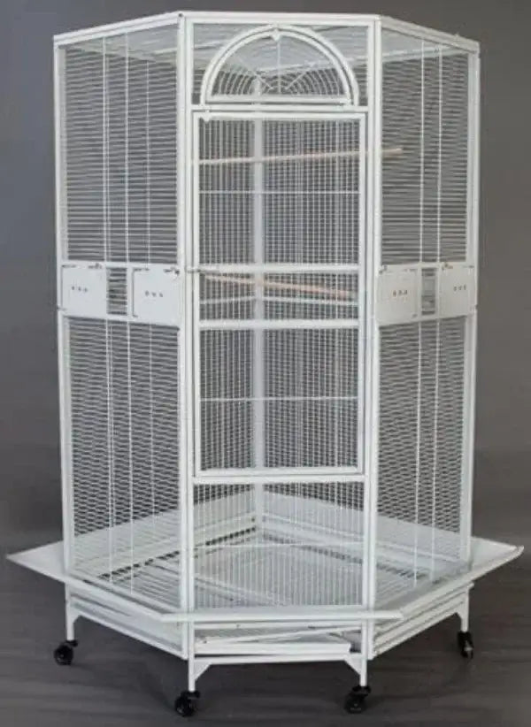 Silver wrought iron arched flight bird cage living room rolling base