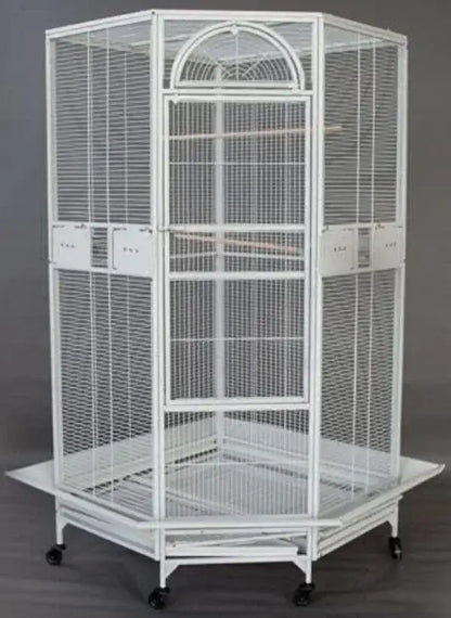 Silver wrought iron arched flight bird cage living room rolling base