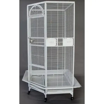 Silver wrought iron arched flight bird cage living room rolling base