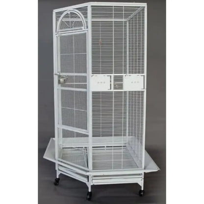 Silver wrought iron arched flight bird cage living room rolling base