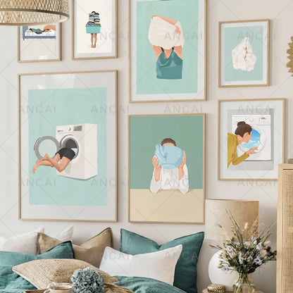 DecorBites™ "Laundry Girl Nordic Wall Art Print"
